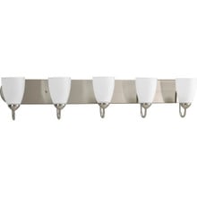 Gather Collection Five-Light Brushed Nickel Etched Glass Traditional Bath Vanity Light - Damp Location Listed