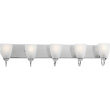 Gather Collection Five-Light Polished Chrome Etched Glass Traditional Bath Vanity Light - Damp Location Listed