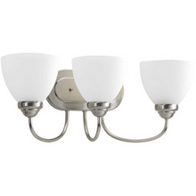 Heart Collection Three-Light Brushed Nickel Etched Glass Farmhouse Bath Vanity Light - Damp Location Listed