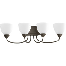 Heart Collection Four-Light Antique Bronze Etched Glass Farmhouse Bath Vanity Light - Damp Location Listed