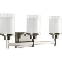 Alexa Collection Three-Light Brushed Nickel Etched Linen With Clear Edge Glass Modern Bath Vanity Light - Damp Location Listed