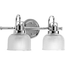 Archie Collection Two-Light Polished Chrome Clear Double Prismatic Glass Coastal Bath Vanity Light - Damp Location Listed