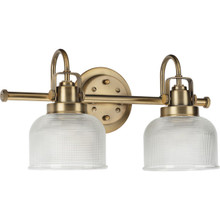Archie Collection Two-Light Vintage Brass Clear Double Prismatic Glass Coastal Bath Vanity Light - Damp Location Listed