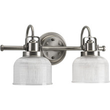 Archie Collection Two-Light Antique Nickel Clear Double Prismatic Glass Coastal Bath Vanity Light - Damp Location Listed