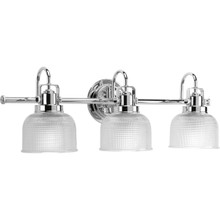 Archie Collection Three-Light Polished Chrome Clear Double Prismatic Glass Coastal Bath Vanity Light - Damp Location Listed
