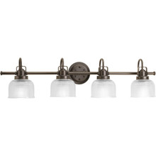 Archie Collection Four-Light Venetian Bronze Clear Double Prismatic Glass Coastal Bath Vanity Light - Damp Location Listed