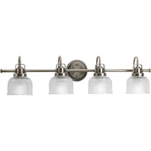 Archie Collection Four-Light Antique Nickel Clear Double Prismatic Glass Coastal Bath Vanity Light - Damp Location Listed