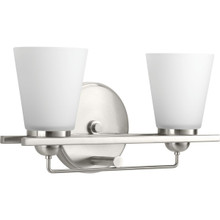 Flight Collection Two-Light Brushed Nickel Etched Glass Coastal Bath Vanity Light - Damp Location Listed
