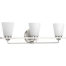Flight Collection Three-Light Brushed Nickel Etched Glass Coastal Bath Vanity Light - Damp Location Listed