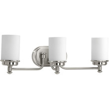 Glide Collection Three-Light Brushed Nickel Etched Opal Glass Coastal Bath Vanity Light - Damp Location Listed
