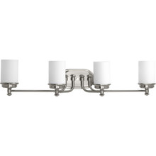 Glide Collection Four-Light Brushed Nickel Etched Opal Glass Coastal Bath Vanity Light - Damp Location Listed