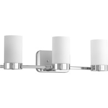 Elevate Collection Three-Light Polished Chrome Etched White Glass Mid-Century Modern Bath Vanity Light - Damp Location Listed
