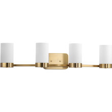 Elevate Collection Four-Light Brushed Bronze Etched White Glass Mid-Century Modern Bath Vanity Light - Damp Location Listed