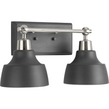 Bramlett Collection Two-Light Brushed Nickel Graphite Metal Shade Coastal Bath Vanity Light - Damp Location Listed