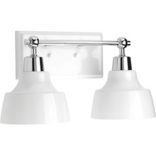 Bramlett Collection Two-Light Polished Chrome White Metal Shade Coastal Bath Vanity Light - Damp Location Listed