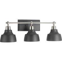 Bramlett Collection Three-Light Brushed Nickel Graphite Metal Shade Coastal Bath Vanity Light - Damp Location Listed