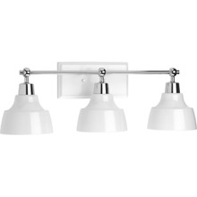 Bramlett Collection Three-Light Polished Chrome White Metal Shade Coastal Bath Vanity Light - Damp Location Listed