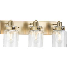 Calhoun Collection Three-Light Vintage Brass Clear Glass Farmhouse Bath Vanity Light - Damp Location Listed