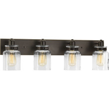 Calhoun Collection Four-Light Antique Bronze Clear Glass Farmhouse Bath Vanity Light - Damp Location Listed