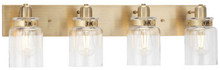 Calhoun Collection Four-Light Vintage Brass Clear Glass Farmhouse Bath Vanity Light - Damp Location Listed