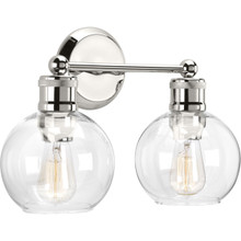 Hansford Collection Two-Light Polished Nickel Clear Glass Coastal Bath Vanity Light - Damp Location Listed