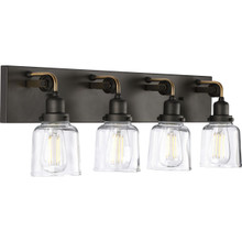 Rushton Collection Four-Light Graphite Clear Glass Farmhouse Bath Vanity Light - Damp Location Listed