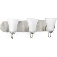 Classic Collection Three-Light Brushed Nickel Etched Glass Traditional Bath Vanity Light - Damp Location Listed