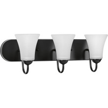 Classic Collection Three-Light Matte Black Etched Glass Traditional Bath Vanity Light - Damp Location Listed