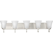 Classic Collection Five-Light Brushed Nickel Etched Glass Traditional Bath Vanity Light - Damp Location Listed
