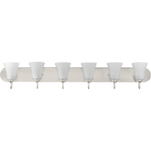 Classic Collection Six-Light Brushed Nickel Etched Glass Traditional Bath Vanity Light - Damp Location Listed