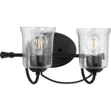 Bowman Collection Two-Light Matte Black Clear Chiseled Glass Coastal Bath Vanity Light - Damp Location Listed