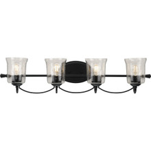 Bowman Collection Four-Light Matte Black Clear Chiseled Glass Coastal Bath Vanity Light - Damp Location Listed