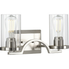 Lassiter Collection Two-Light Brushed Nickel Clear Glass Modern Bath Vanity Light - Damp Location Listed