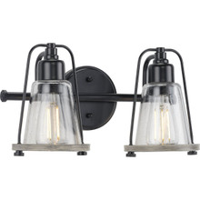 Conway Collection Two-Light Matte Black and Clear Seeded Farmhouse Style Bath Vanity Wall Light - Damp Location Listed