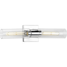 Clarion Collection Two-Light Polished Chrome and Clear Glass Modern Style Bath Vanity Wall Light - Damp Location Listed