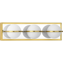Pearl LED Collection Three-Light Satin Brass and Opal Glass Modern Style Bath Vanity Wall Light - Damp Location Listed