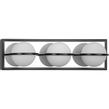 Pearl LED Collection Three-Light Matte Black and Opal Glass Modern Style Bath Vanity Wall Light - Damp Location Listed