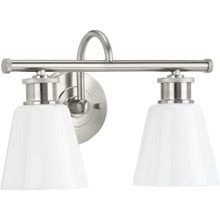 Ashford Collection Two-Light Brushed Nickel and Opal Glass Farmhouse Style Bath Vanity Wall Light - Damp Location Listed