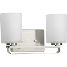 League Collection Two-Light Brushed Nickel and Etched Glass Modern Farmhouse Bath Vanity Light - Damp Location Listed