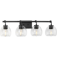 Caisson Collection Four-Light Graphite Clear Glass Urban Industrial Bath Vanity Light - Damp Location Listed