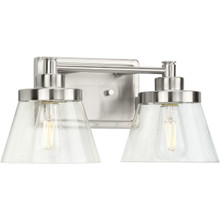 Hinton Collection Two-Light Brushed Nickel Clear Seeded Glass Farmhouse Bath Vanity Light - Damp Location Listed