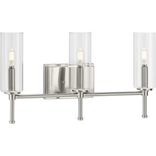 Elara Collection Three-Light Brushed Nickel Clear Glass New Traditional Bath Vanity Light - Damp Location Listed