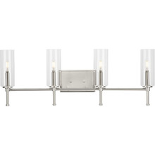 Elara Collection Four-Light New Traditional Brushed Nickel Clear Glass Bath Vanity Light - Damp Location Listed