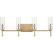 Elara Collection Four-Light New Traditional Vintage Brass Clear Glass Bath Vanity Light - Damp Location Listed