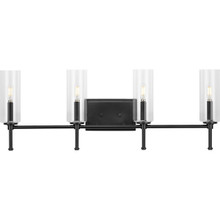 Elara Collection Four-Light New Traditional Matte Black Clear Glass Bath Vanity Light - Damp Location Listed