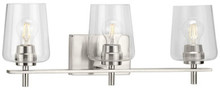 Calais Collection Three-Light Brushed Nickel Clear Glass New Traditional Bath Vanity Light - Damp Location Listed