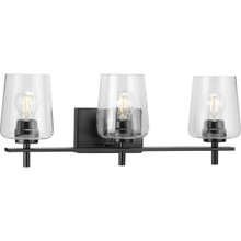 Calais Collection Three-Light Matte Black Clear Glass New Traditional Bath Vanity Light - Damp Location Listed