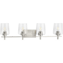 Calais Collection Four-Light New Traditional Brushed Nickel Clear Glass Bath Vanity Light - Damp Location Listed
