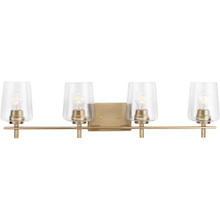 Calais Collection Four-Light New Traditional Vintage Brass Clear Glass Bath Vanity Light - Damp Location Listed