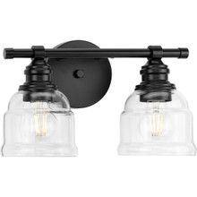 Ambrose Collection Two-Light Farmhouse Matte Black Clear Glass Bath Vanity Light - Damp Location Listed